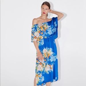 Zara blue floral print dress